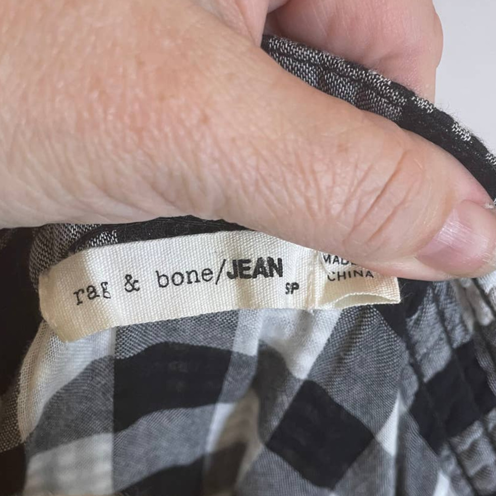 *Rag & Bone Checkered Off the Shoulder Top Smocking Black&White Size Small - Picture 7 of 9